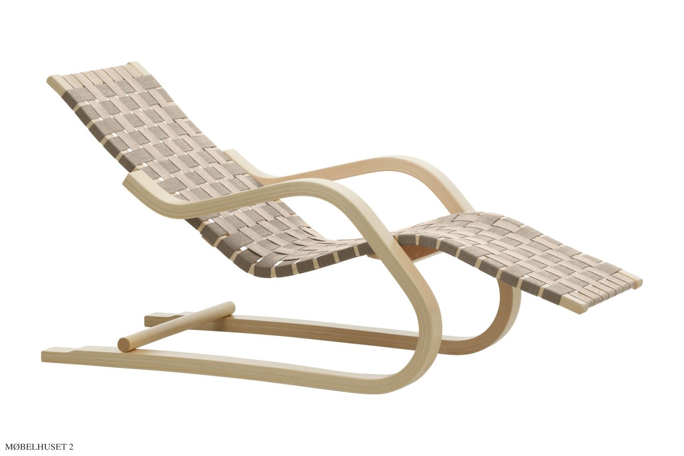 Lounge Chair 43 Chaiselongue, Birke/natur-schwarz Gurtband | Artek