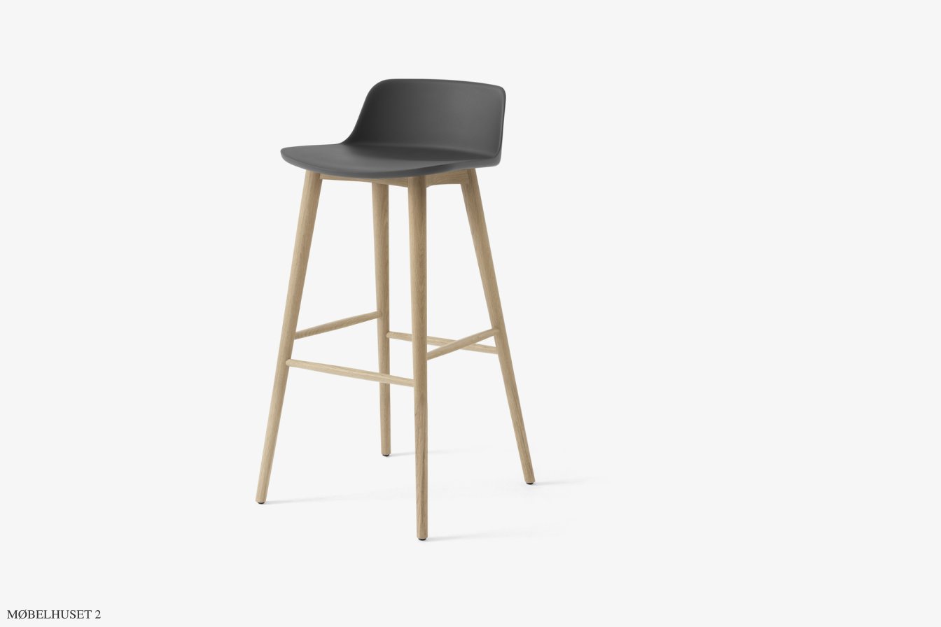 Rely HW123 Thekenhocker mit Kunststoffschale, Eiche lackiert, Stone Grey | &Tradition