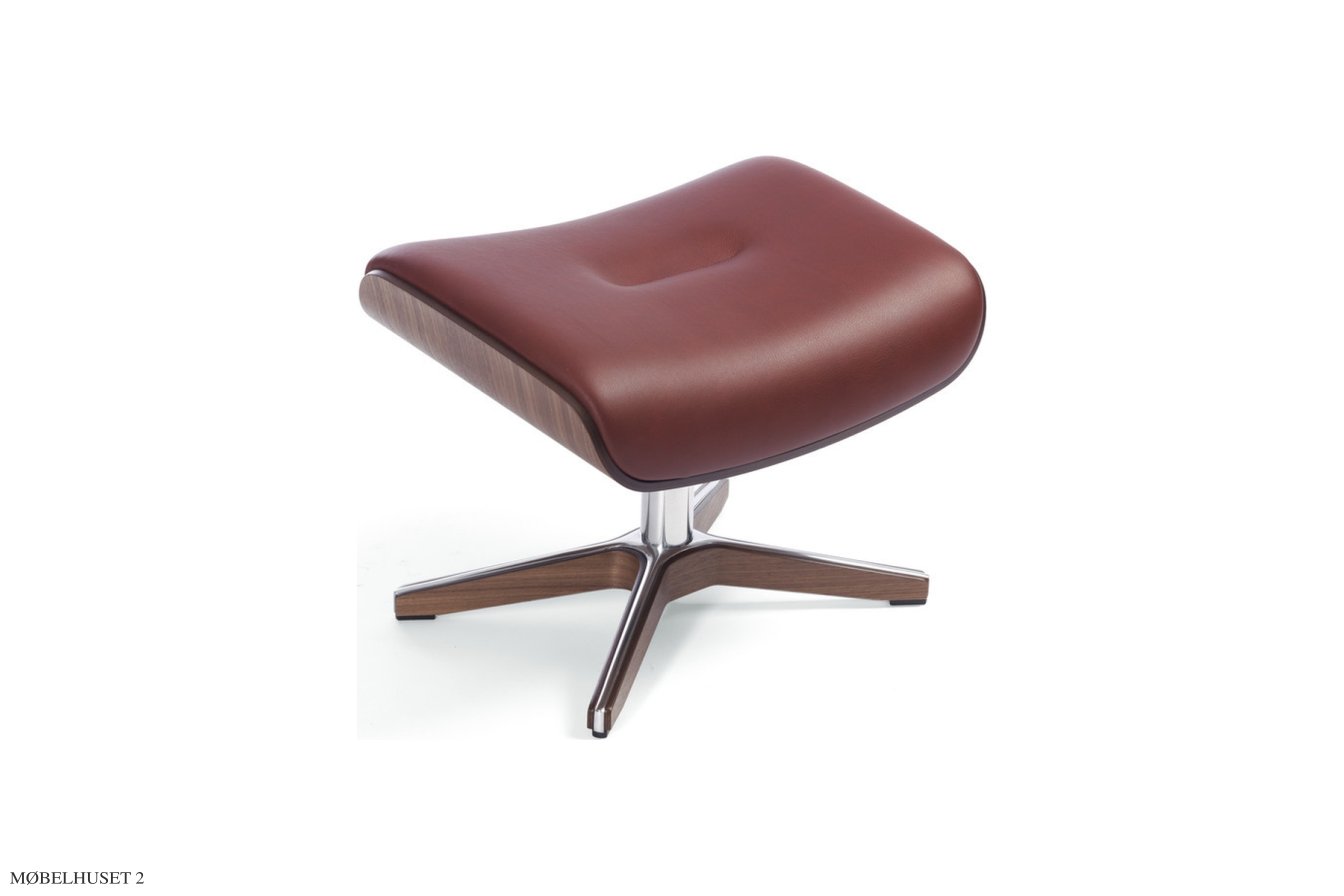 Timeout fodskammel, Valn�d, X-fod tr�/aluminium, L�der | Bolzano Bordeaux 38 | Conform
