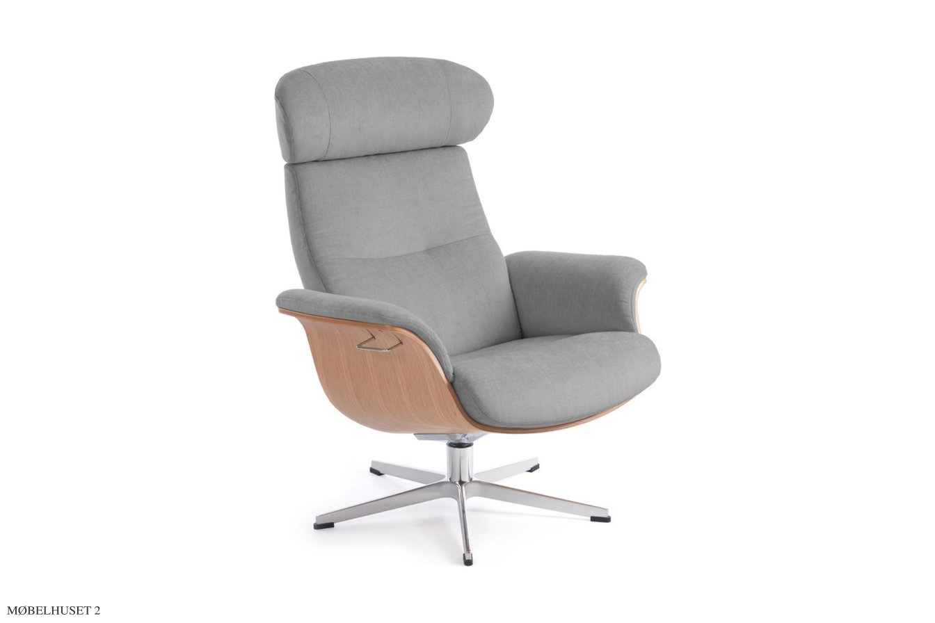 Timeout l�nestol, Eg lak, Drejefod aluminium, Stof | Evita Silver 09 | Conform