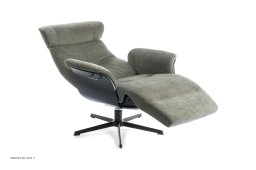 Timeout l�nestol med indbygget fodskammel, Eg sortbejdset, Drejefod sort aluminium, Stof | Velvety Mole 63 | Conform