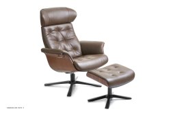 Timeout med indtr�kninger l�nestol, Valn�d, Quattro drejefod sort aluminium, L�der | Sorrento Nougat 66 | Conform