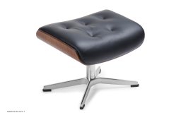 Timeout med indtr�kninger fodskammel, Valn�d, X-fod aluminium, L�der | Fantasy Black 89 | Conform