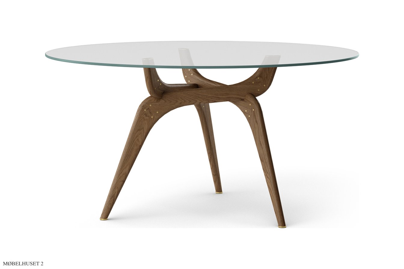 TRIIIO Spisebord, R�uchereiche ge�lt, Klarglas-Tischplatte | Brdr. Kr�ger