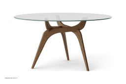 TRIIIO Spisebord, R�uchereiche ge�lt, Klarglas-Tischplatte | Brdr. Kr�ger