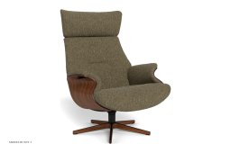 Afterwork l�nestol, Valn�d, Drejefod tr�/sort aluminium, Stof | Alta Olive 28 | Conform