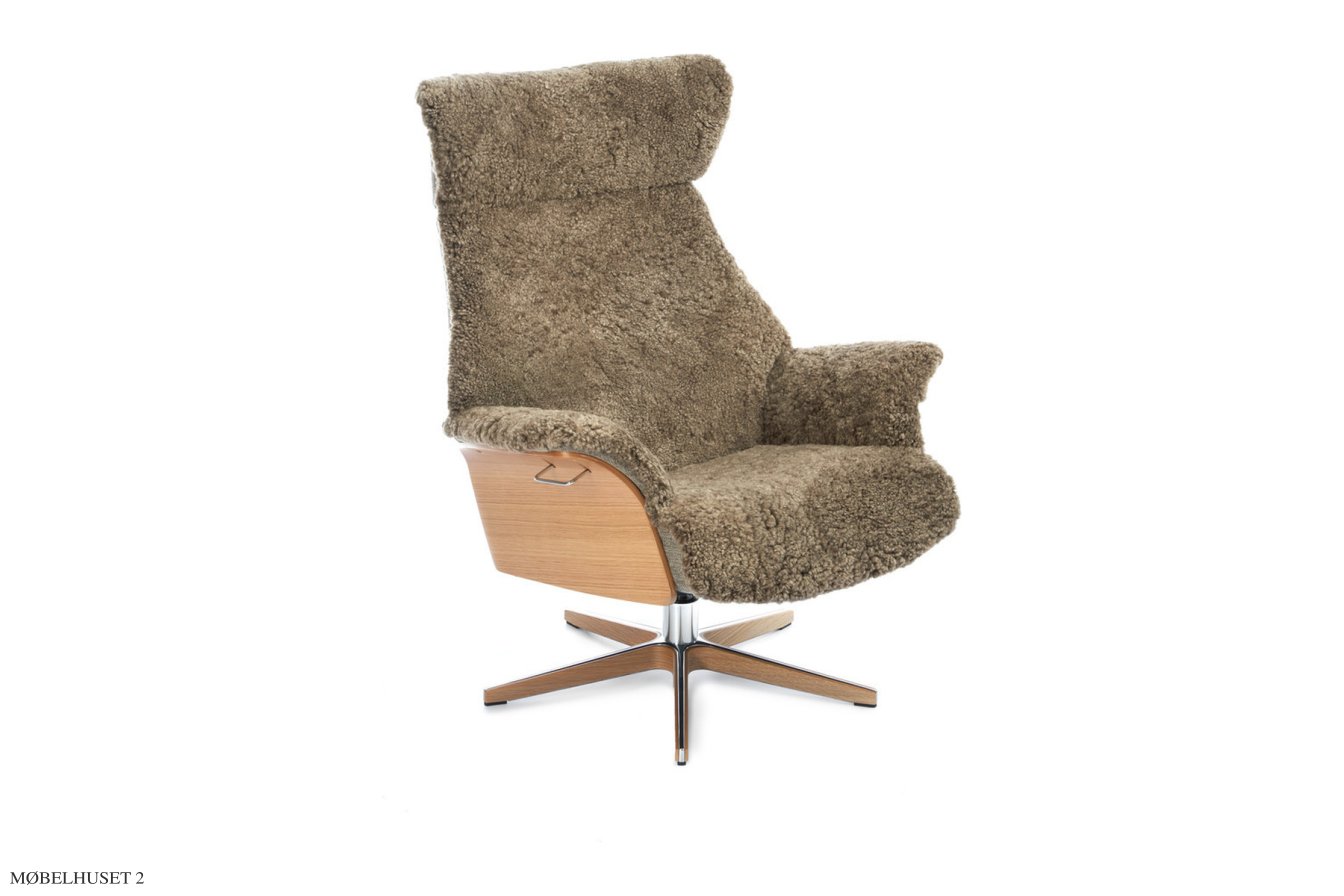 Air l�nestol, Eg lak, Drejefod tr�/aluminium, F�reskind | Sheepskin Sahara | Conform