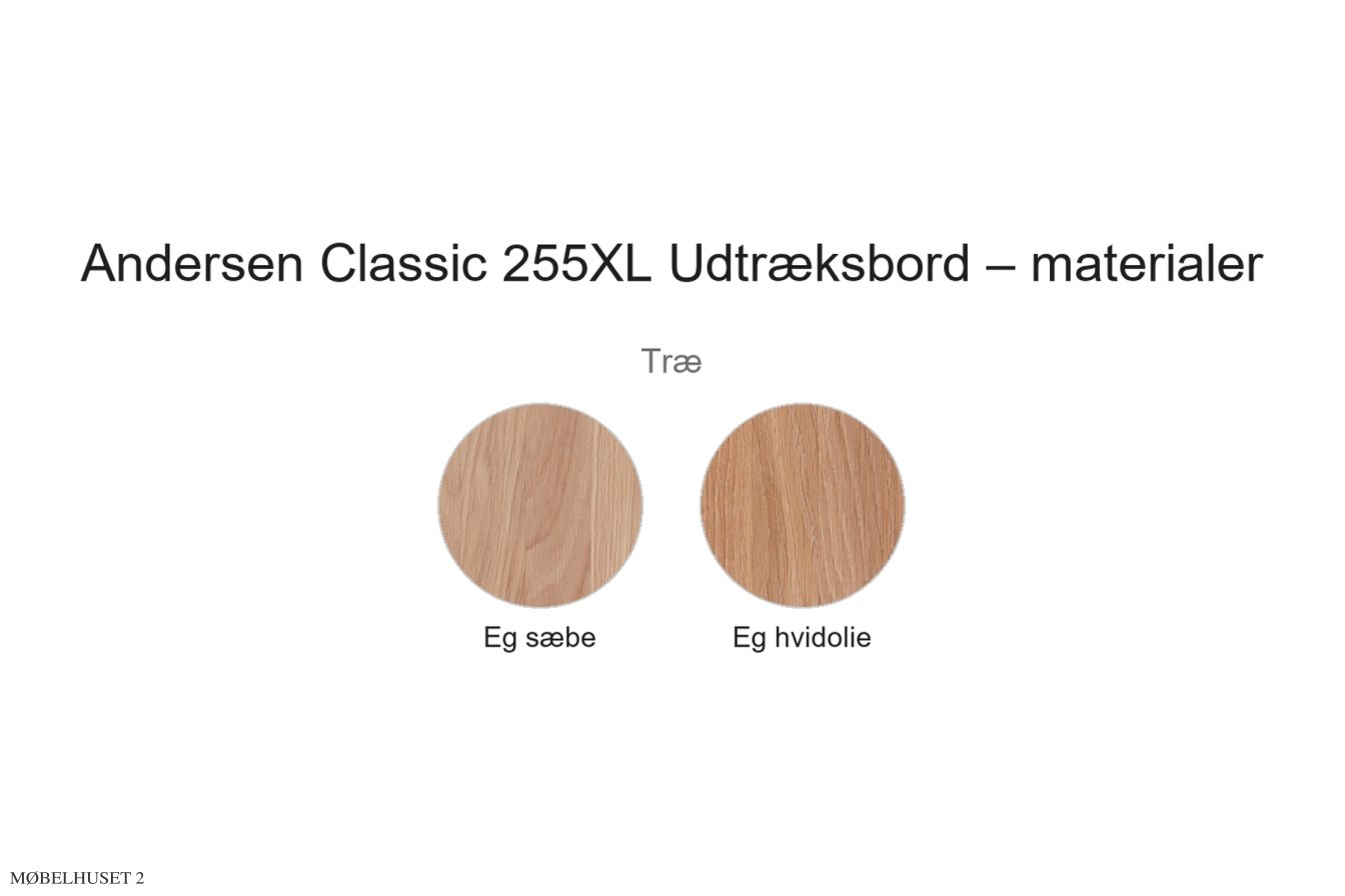 Andersen Classic 255XL Udtr�ksbord, Material�bersicht | Andersen Furniture