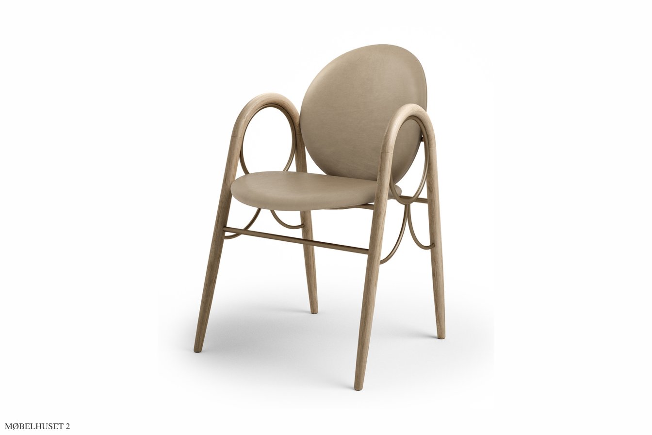 Arkade Chair, Eiche wei� ge�lt, Leder | Almond, Messinggestell | Brdr. Kr�ger