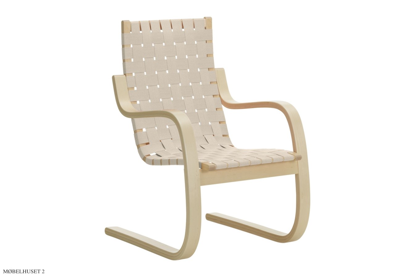 Armchair 406 Sessel, Birke/natur-wei� Gurtband | Artek