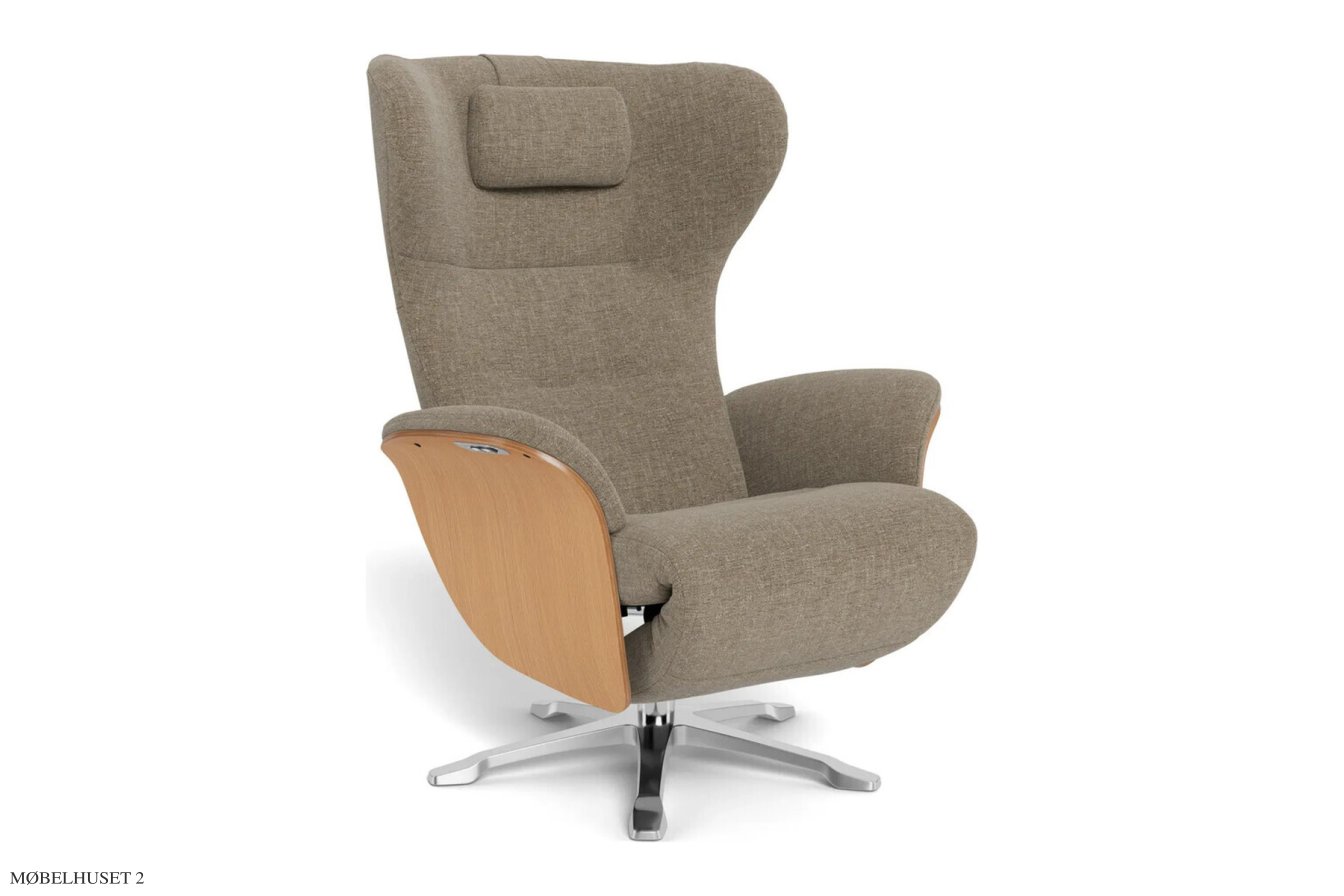 Aviora recliner l�nestol, Eg lak, Drejefod aluminium, Stof | Aspe Nature 02 | Conform