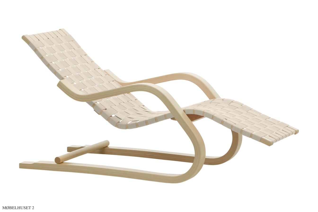 Lounge Chair 43 Chaiselongue, Birke/natur-wei� Gurtband | Artek