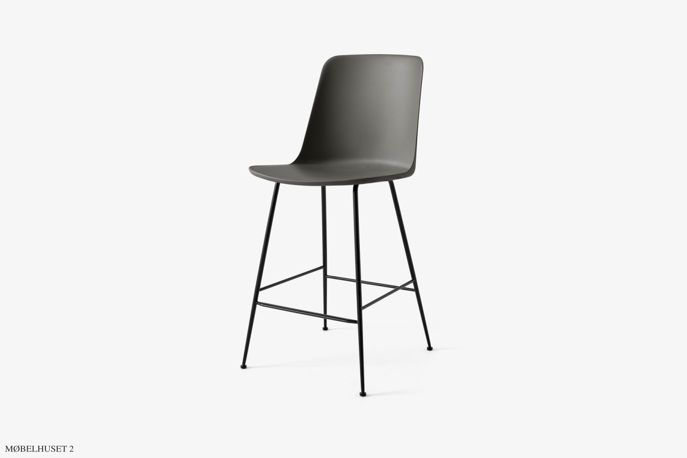 Rely HW91 Thekenhocker mit Kunststoffschale, Schwarz, Stone Grey | &Tradition