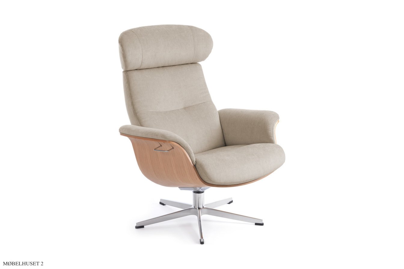 Timeout l�nestol, Eg lak, Drejefod aluminium, Stof | Evita Sand 06 | Conform