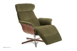 Timeout l�nestol med indbygget fodskammel, Valn�d, Drejefod tr�/aluminium, Stof | Manchester Green 26 | Conform