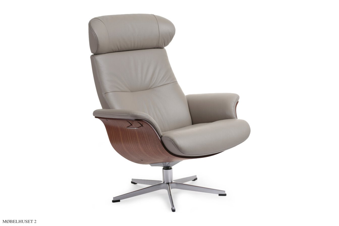 Timeout Large l�nestol, Valn�d, Drejefod aluminium, L�der | Fantasy Cement 78 | Conform