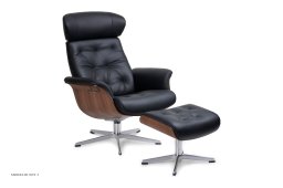 Timeout med indtr�kninger l�nestol, Valn�d, Drejefod aluminium, L�der | Fantasy Black 89 | Conform