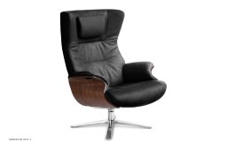 Afterwork l�nestol, Valn�d, Quattro drejefod aluminium, L�der | Fantasy Black 89 | Conform