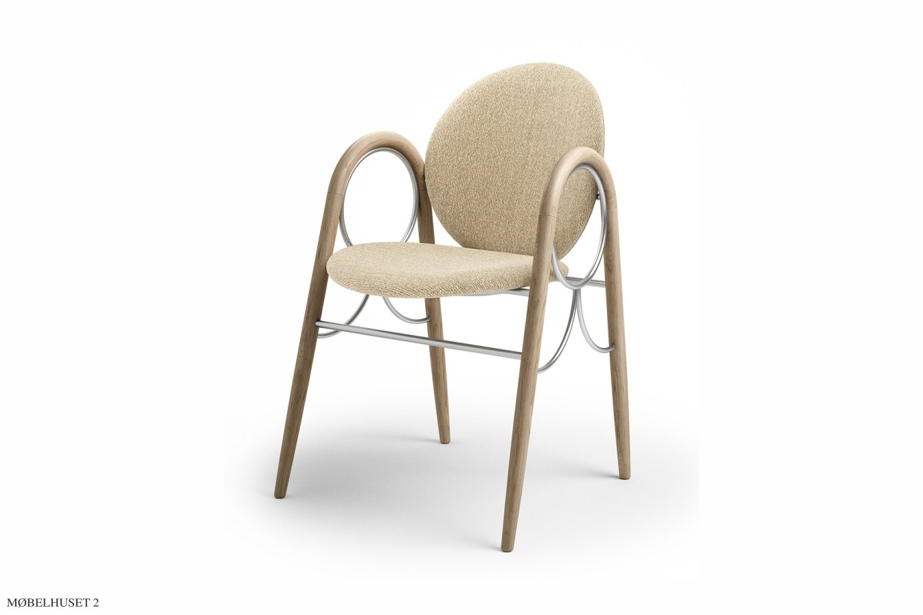 Arkade Chair, Eiche wei� ge�lt, Stoff | Cream (Kvadrat Moss), Chromgestell | Brdr. Kr�ger