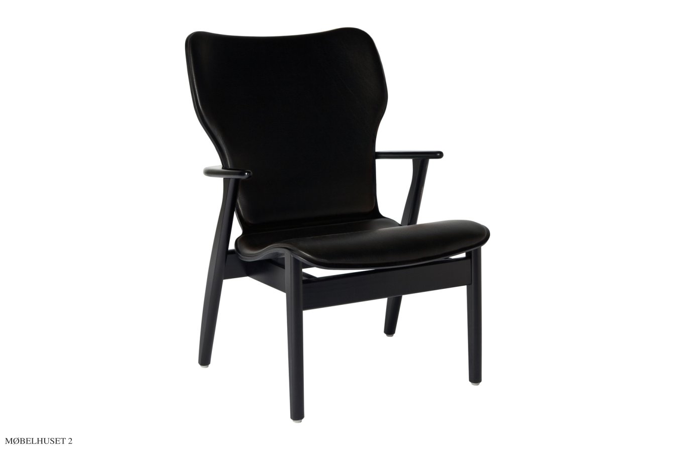 Domus Lounge Chair Sessel, Schwarz lackiert Birke | Prestige Leder schwarz | Artek