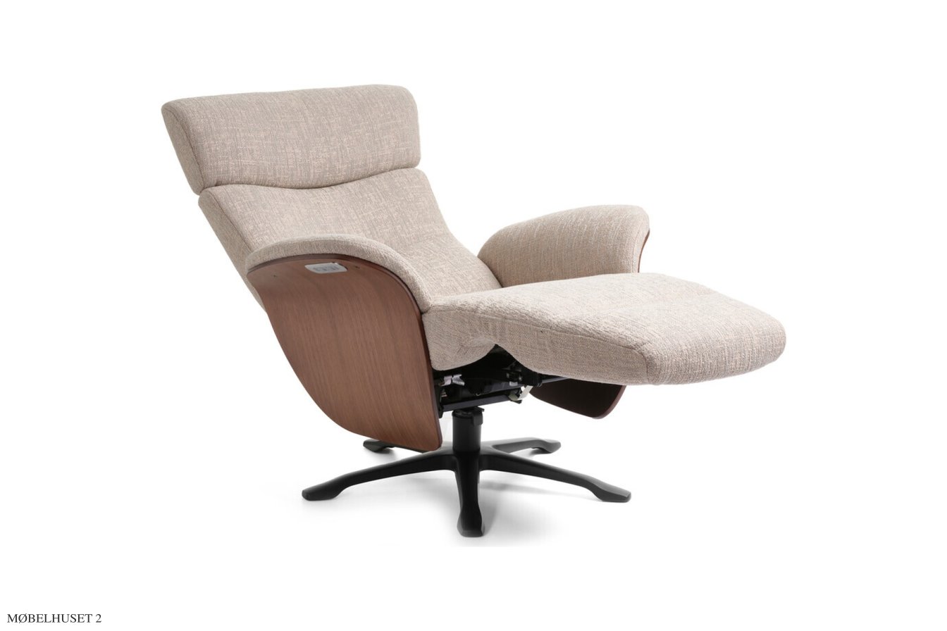 Nova recliner l�nestol, Valn�d, Drejefod sort aluminium, Stof | Nanda Nature 01 | Conform