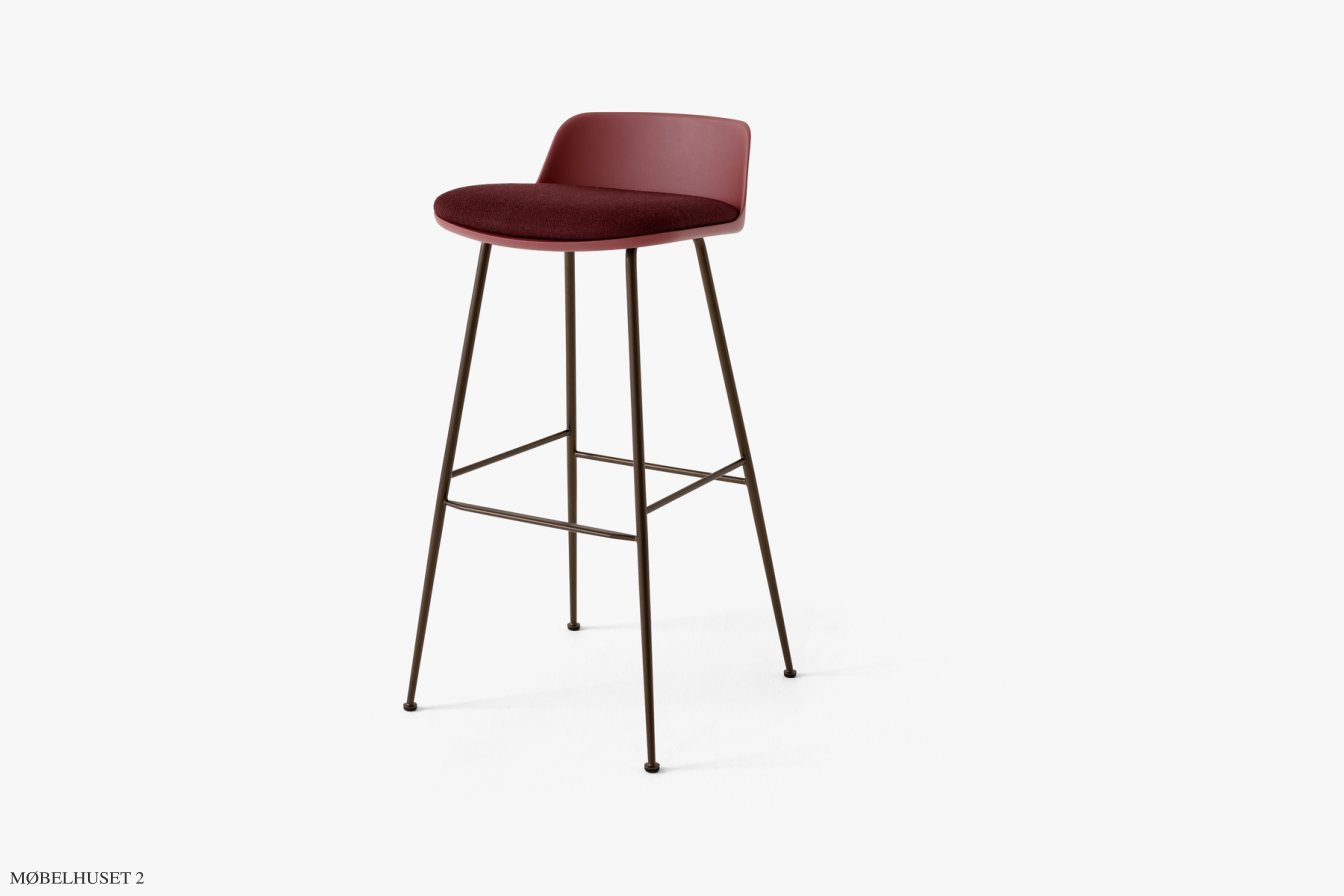 Rely HW87 Thekenhocker mit Kunststoffschale und Sitzkissen, Bronziert, Red Brown, Vidar 0693 | &Tradition