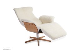 Timeout l�nestol med indbygget fodskammel, Eg lak, Drejefod tr�/aluminium, F�reskind | Sheepskin Offwhite | Conform