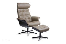 Timeout med indtr�kninger l�nestol, Eg sortbejdset, Drejefod sort aluminium, L�der | Sorrento Taupe 64 | Conform