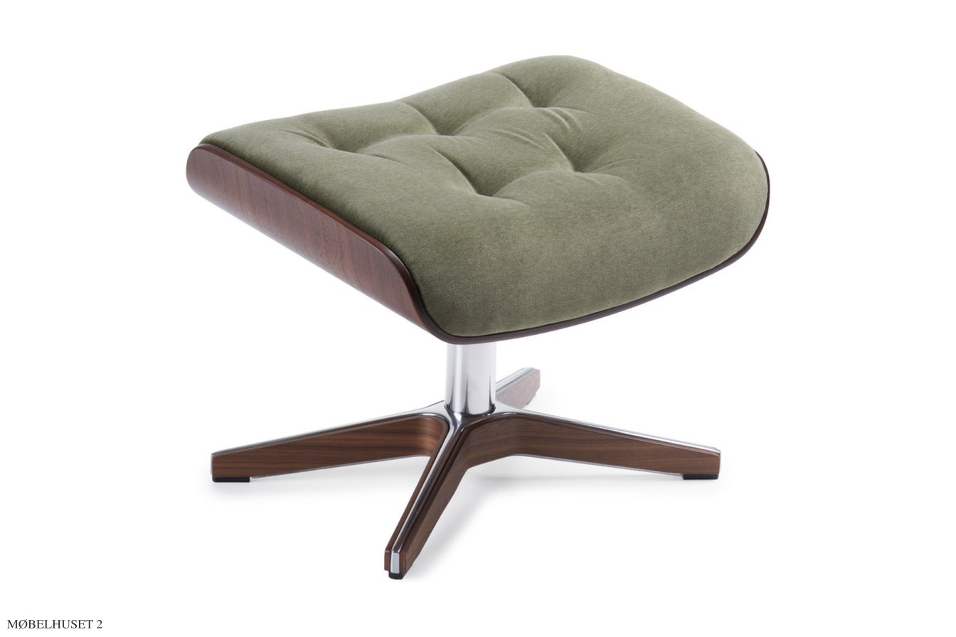 Timeout med indtr�kninger fodskammel, Valn�d, X-fod tr�/aluminium, Stof | Trapani Olive 26 | Conform