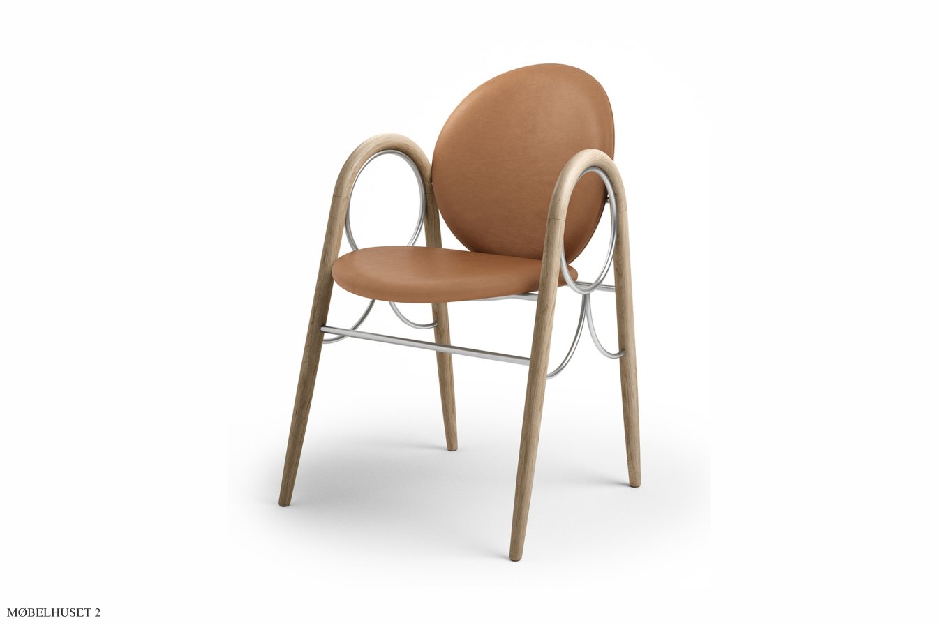 Arkade Chair, Eiche wei� ge�lt, Leder | Brandy, Chromgestell | Brdr. Kr�ger