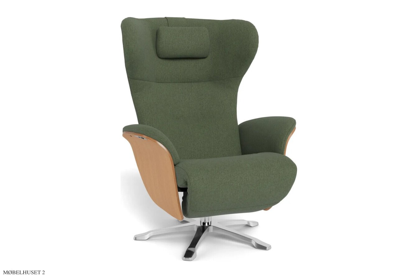 Aviora recliner l�nestol, Eg lak, Drejefod aluminium, Stof | Sheford Forest 28 | Conform