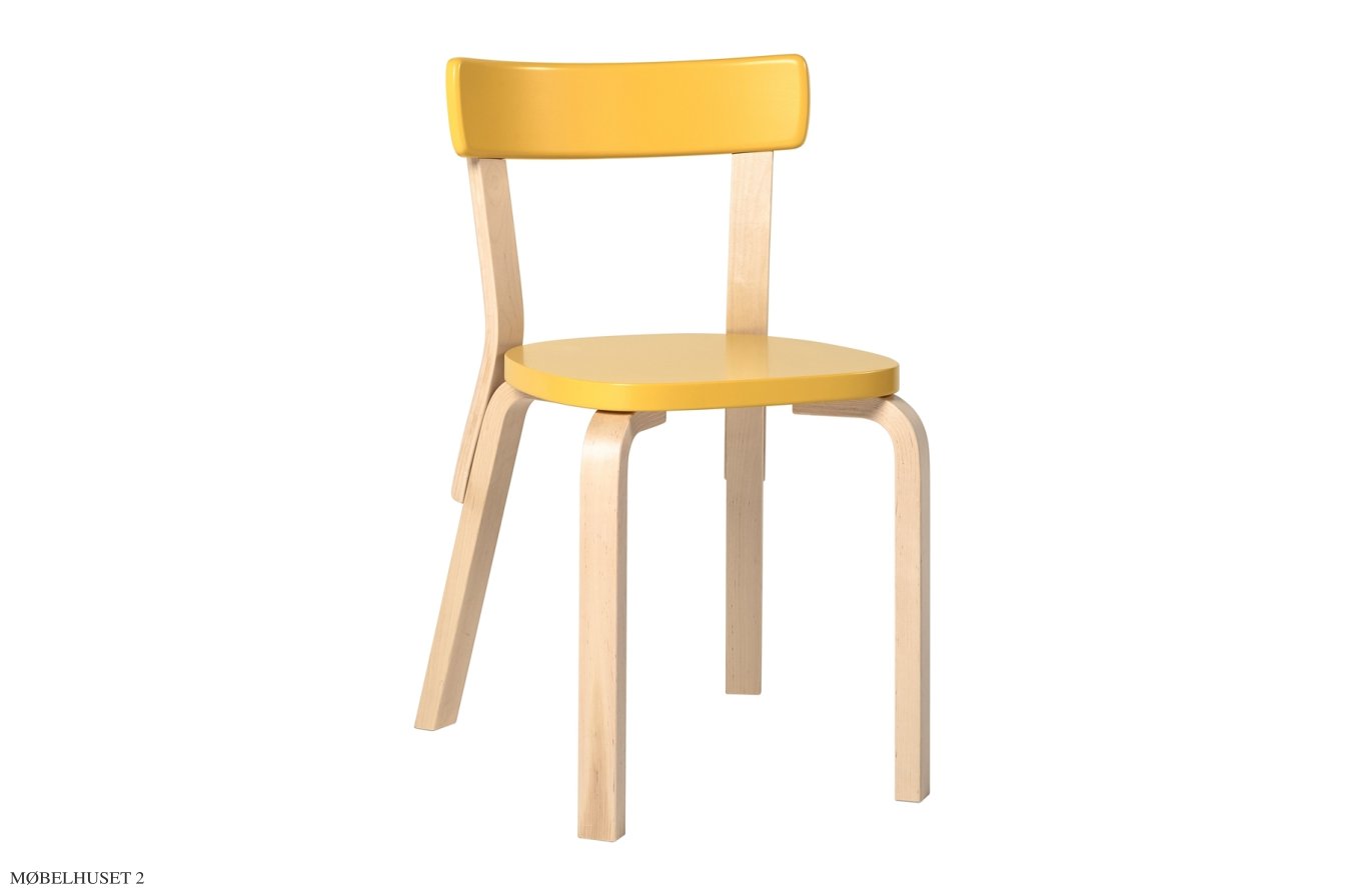 Chair 69 spisebordsstol, Birk/gul lakeret | Artek