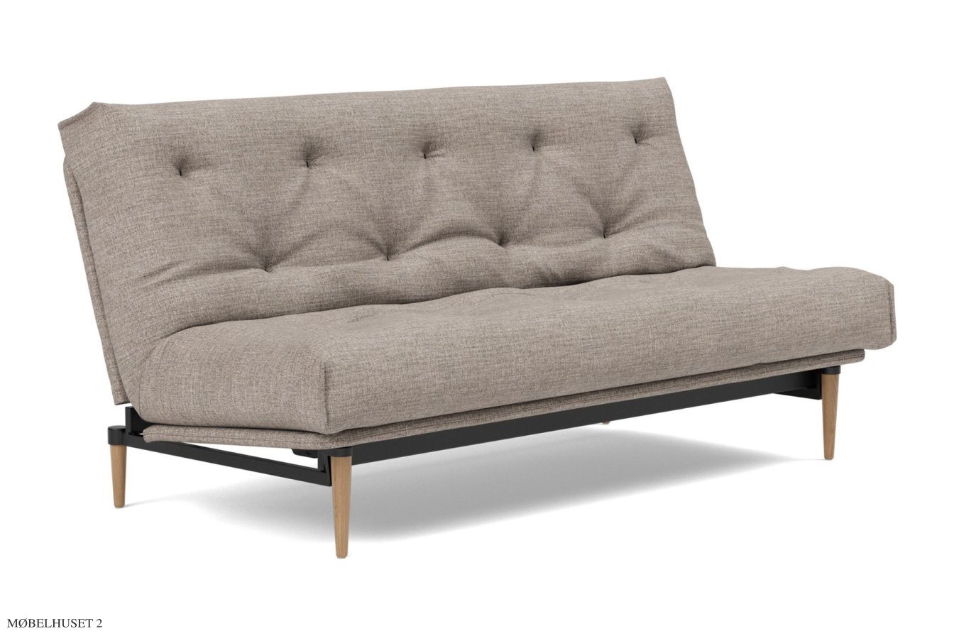Colpus Schlafsofa, Helle Eiche / schwarzes Metall, Yuveno Warm Grey 472 | Innovation Living