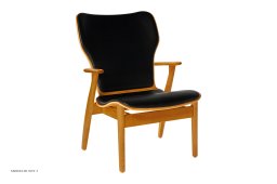 Domus Lounge Chair Sessel, Birke Honig gebeizt | Prestige Leder schwarz | Artek