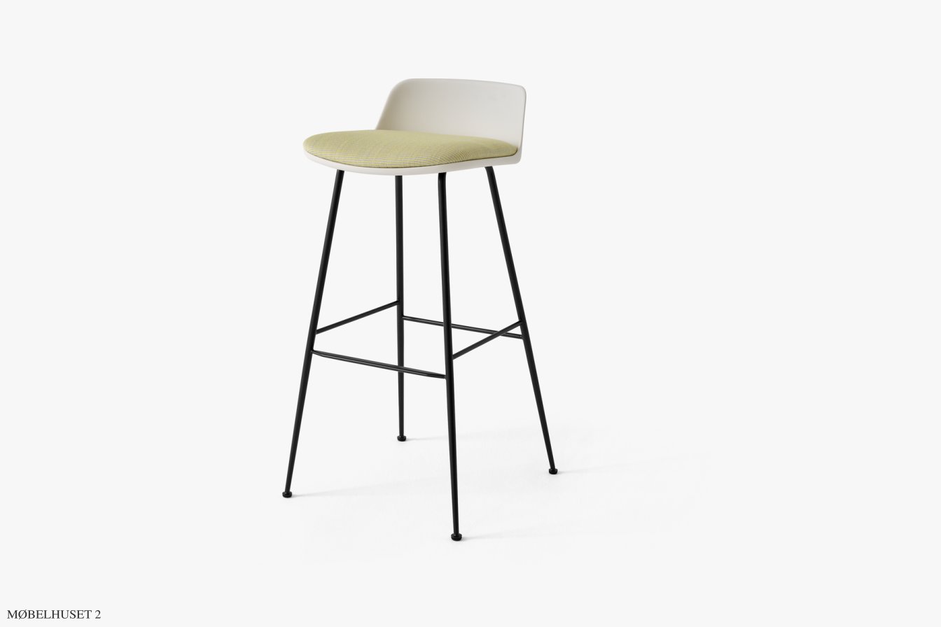 Rely HW87 Thekenhocker mit Kunststoffschale und Sitzkissen, Schwarz, White, Fuse 0421 | &Tradition