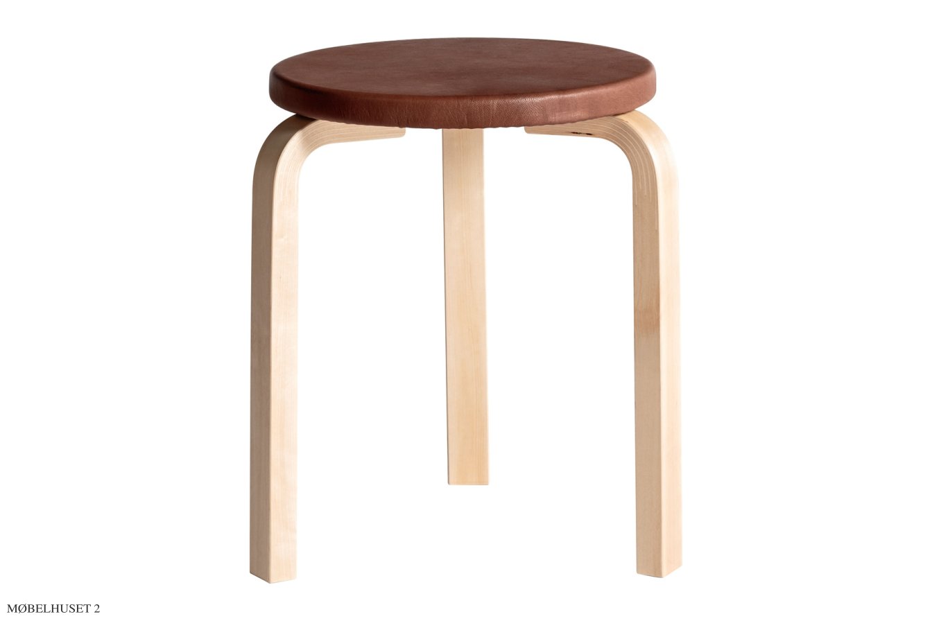 Stool 60 | Natur, Birk/l�der Prestige cognac | Artek