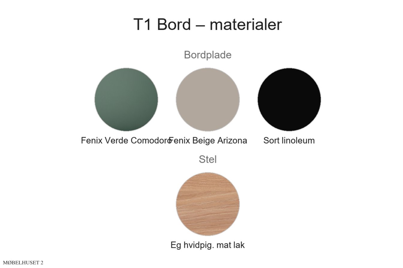 T1 Bord, Material�bersicht | Andersen Furniture