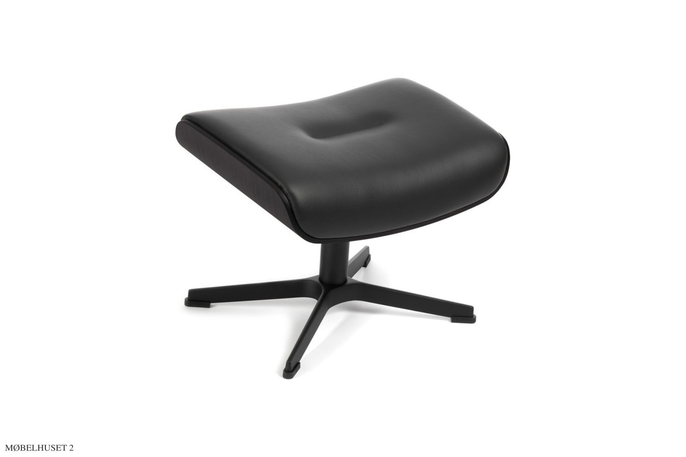 Timeout fodskammel, Eg sortbejdset, X-fod sort aluminium, L�der | Fantasy Black 89 | Conform