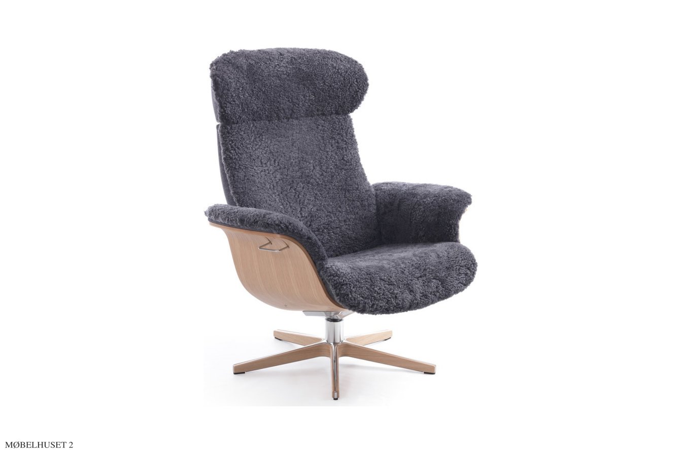 Timeout l�nestol, Eg lak, Drejefod tr�/aluminium, F�reskind | Sheepskin Charcoal | Conform