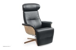 Timeout l�nestol med indbygget fodskammel, Eg lak, Drejefod tr�/aluminium, L�der | Fantasy Black 89 | Conform