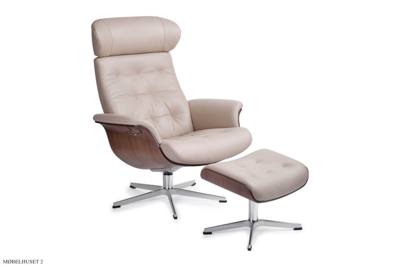 Timeout Large l�nestol, Valn�d, Drejefod aluminium, L�der | Sorrento Sand 60 | Conform