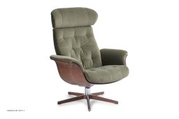 Timeout med indtr�kninger l�nestol, Valn�d, Drejefod aluminium, Stof | Trapani Olive 26 | Conform