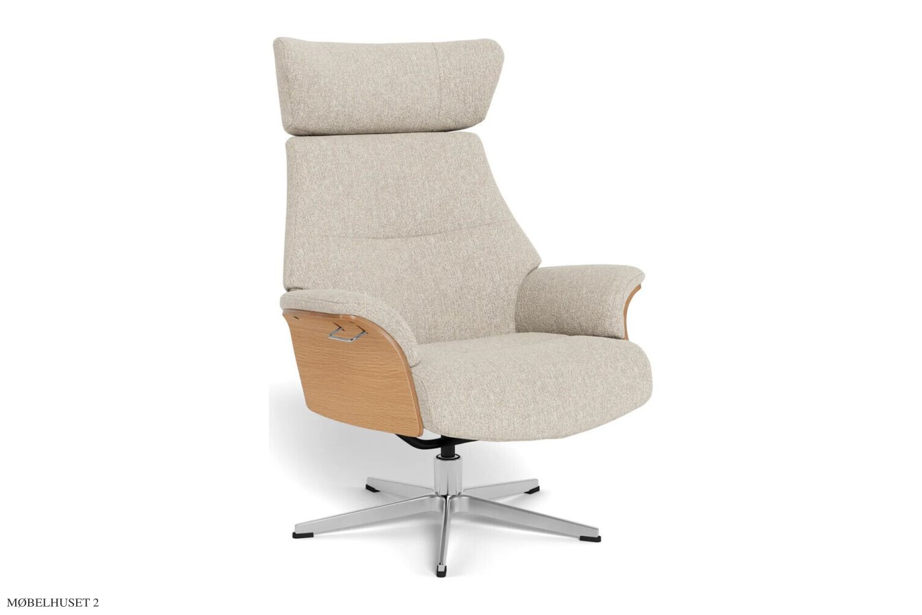 Air l�nestol, Eg lak, Drejefod aluminium, Stof | Alta Stone 73 | Conform