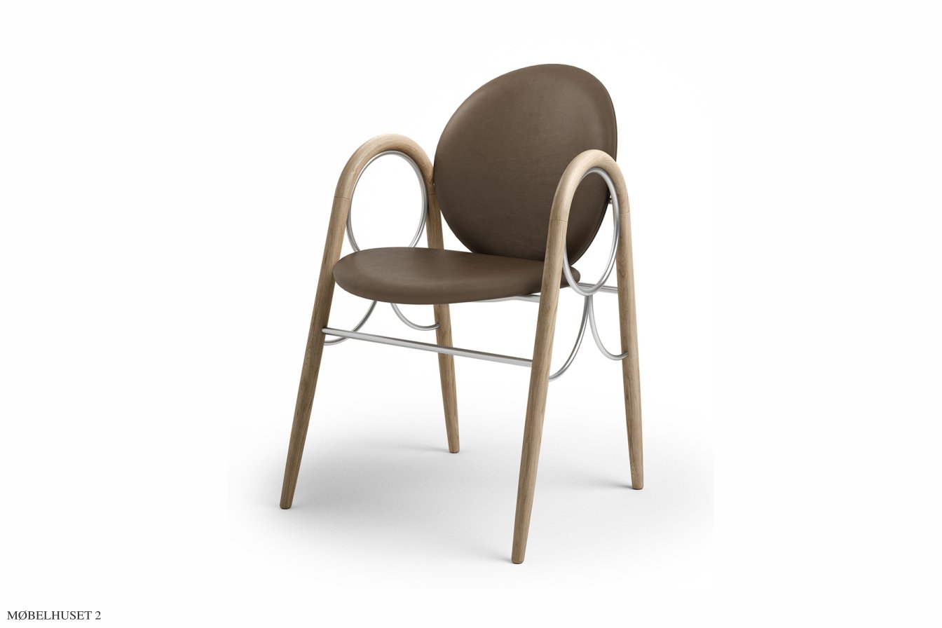 Arkade Chair, Eiche wei� ge�lt, Leder | Cinnamon, Chromgestell | Brdr. Kr�ger