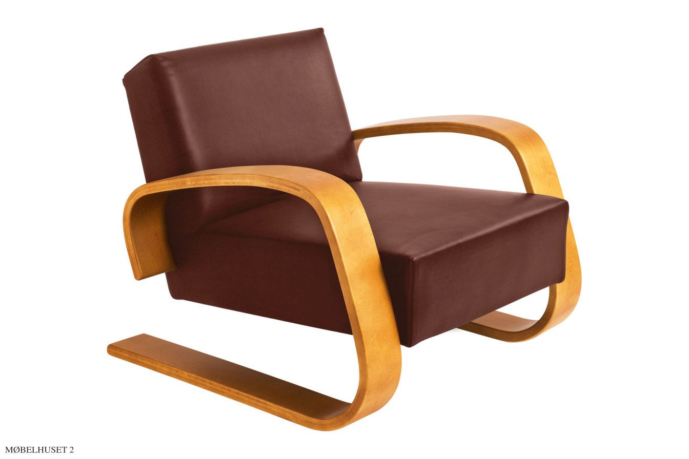Armchair 400 \"Tank\" Sessel, Honig gebeizt | Elegance Leder indian red | Artek