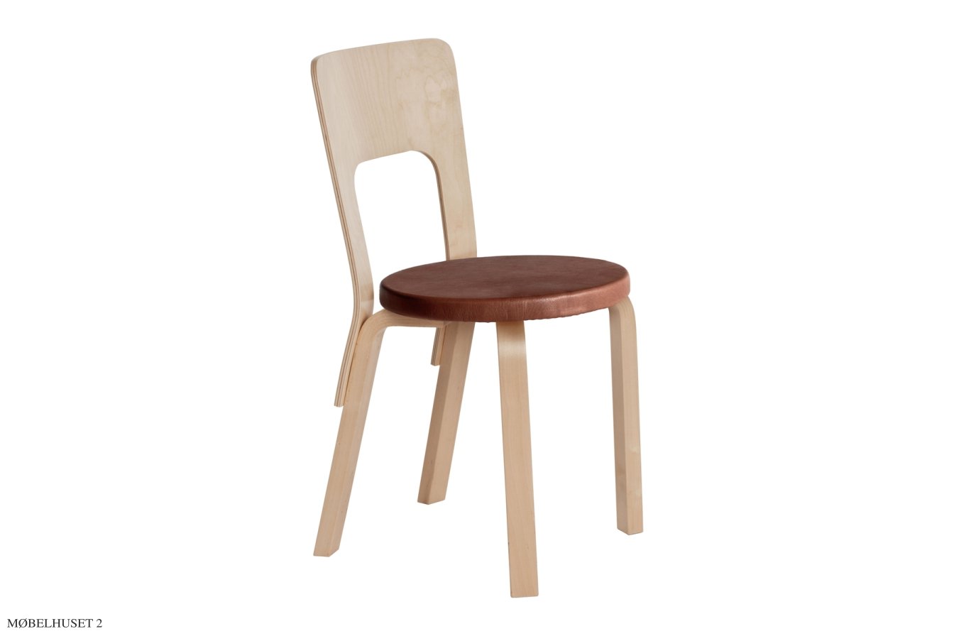 Chair 66 spisebordsstol, Birk/l�der Prestige cognac | Artek