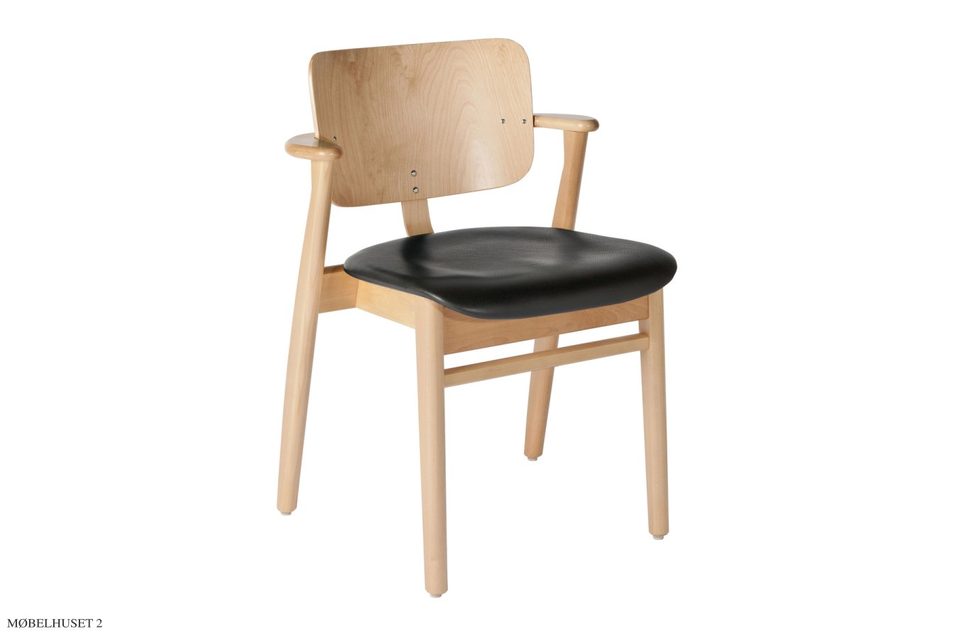 Domus Chair armstol, Lakeret birk | s�de Prestige l�der sort | Artek