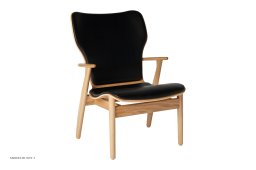 Domus Lounge Chair Sessel, Eiche lackiert | Prestige Leder schwarz | Artek