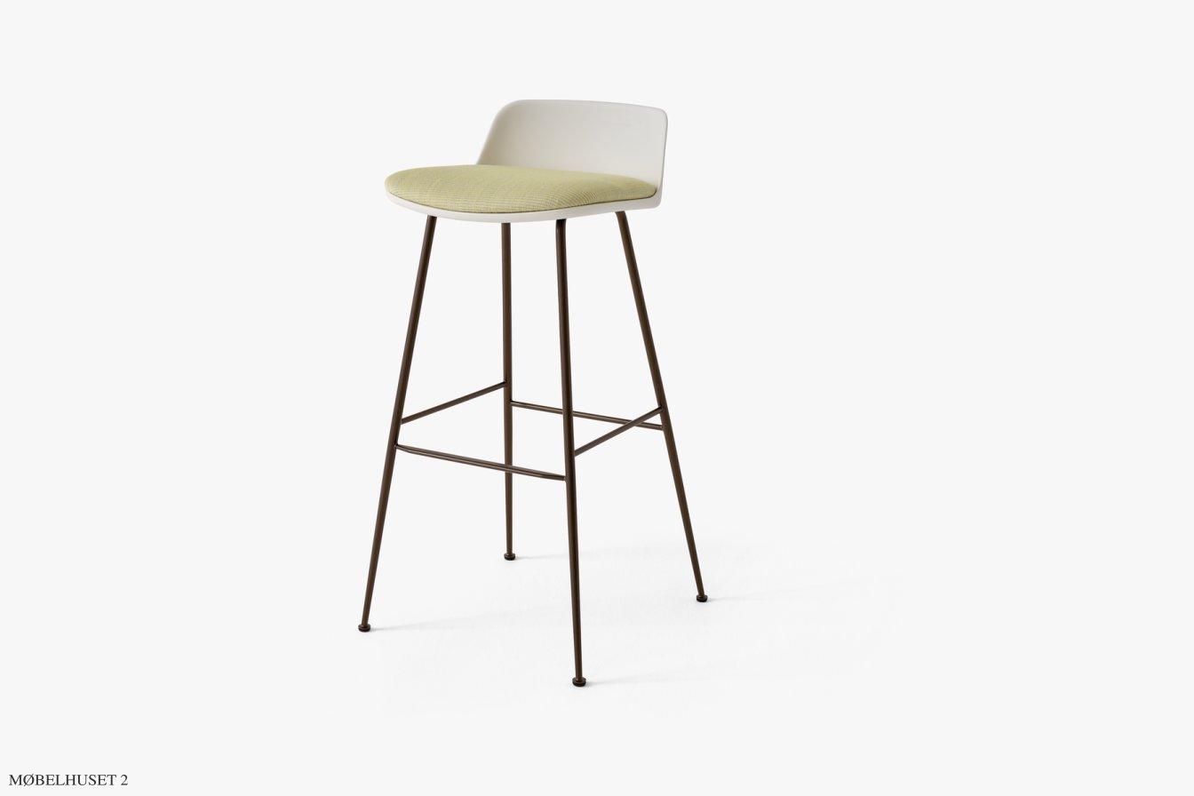 Rely HW87 Thekenhocker mit Kunststoffschale und Sitzkissen, Bronziert, White, Fuse 0421 | &Tradition
