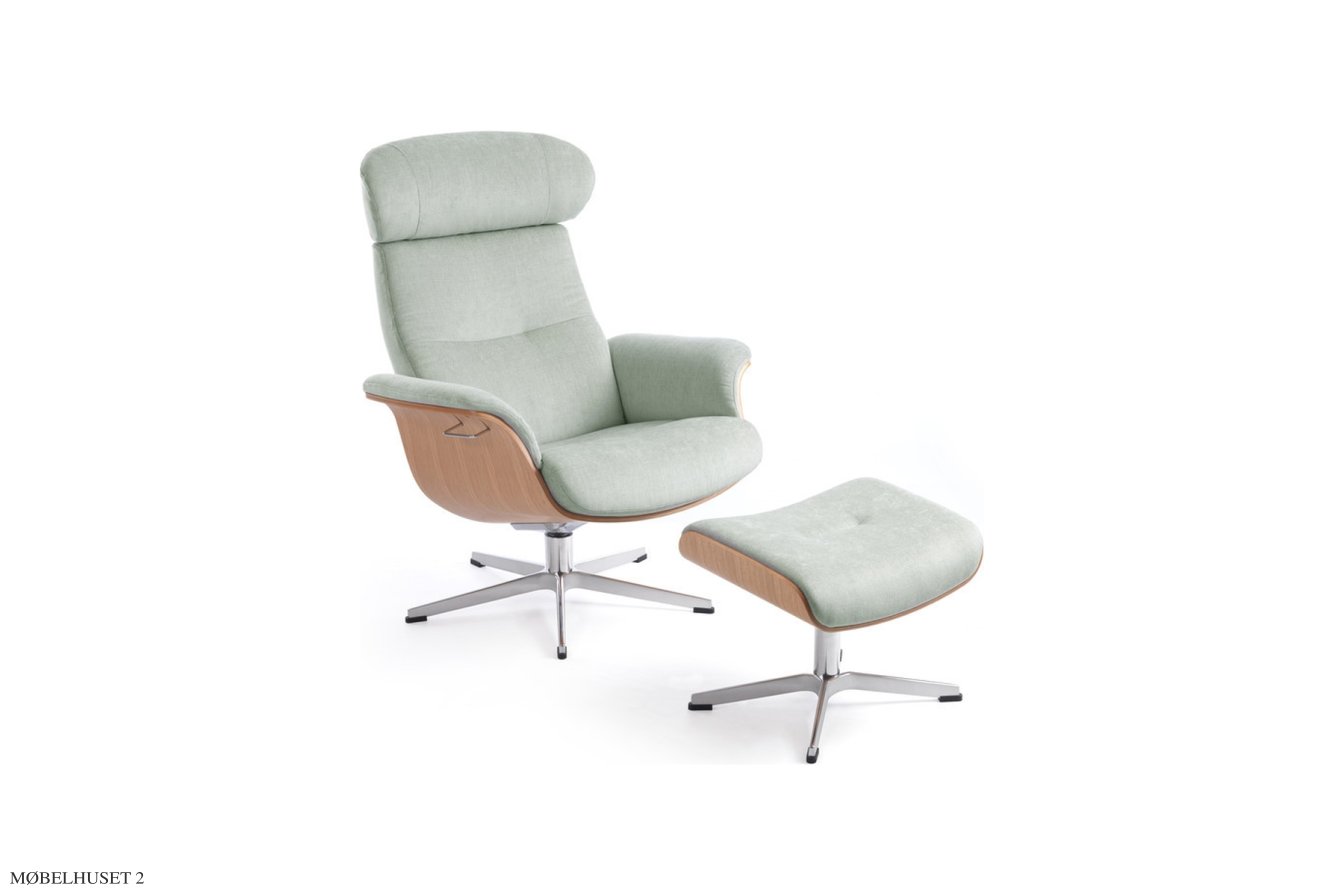 Timeout l�nestol, Eg lak, Drejefod aluminium, Stof | Evita Ice 20 | Conform